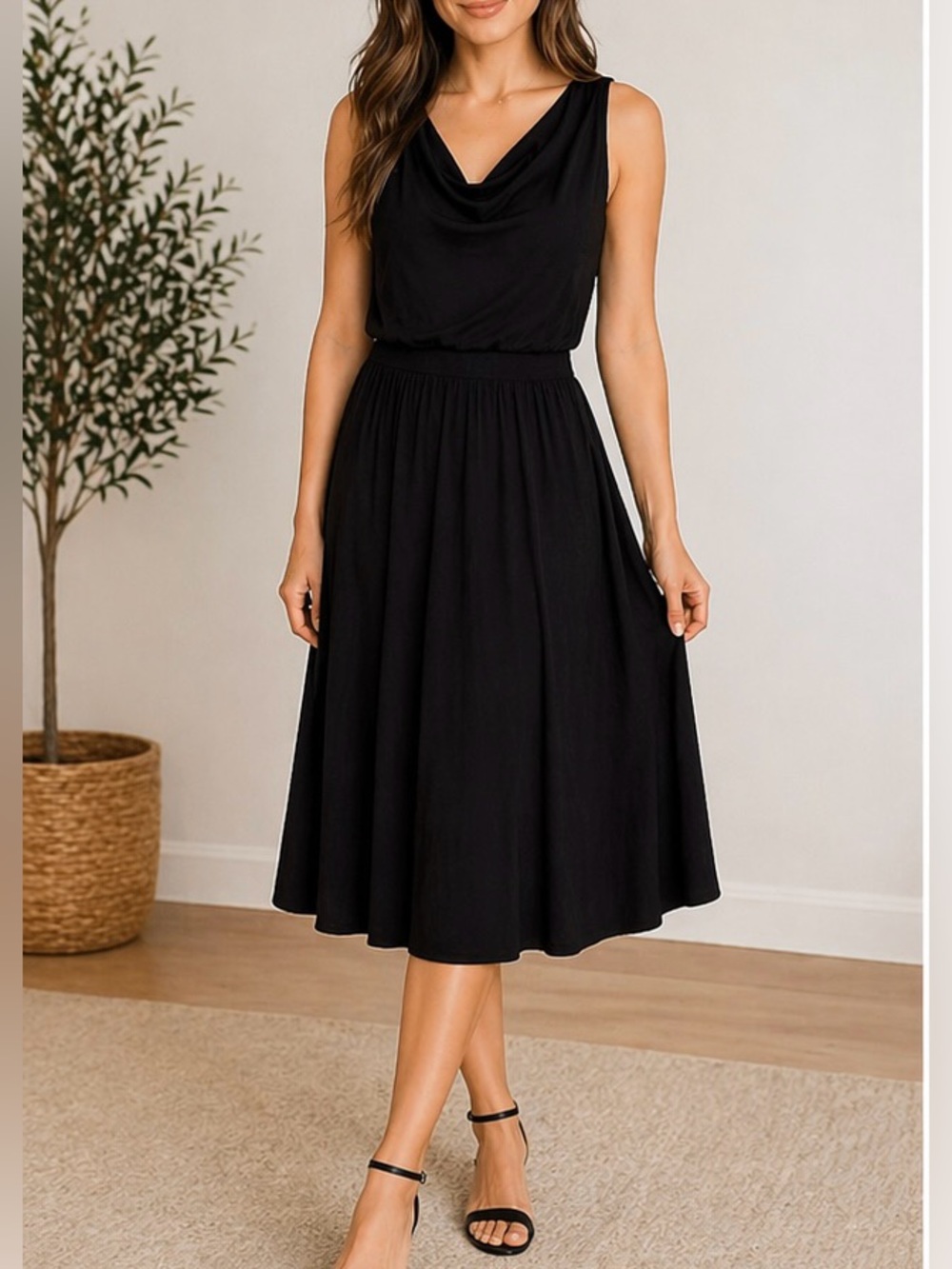 Maeve Anthropologie Black Sleeveless Dress Medium NWT Cowl Neck Flowy